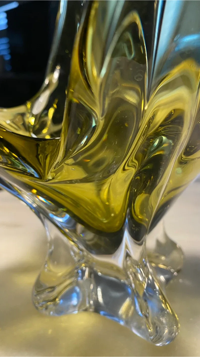 Chalet signed Decorative Art Glass Bowl - Yellow image indicator(2)