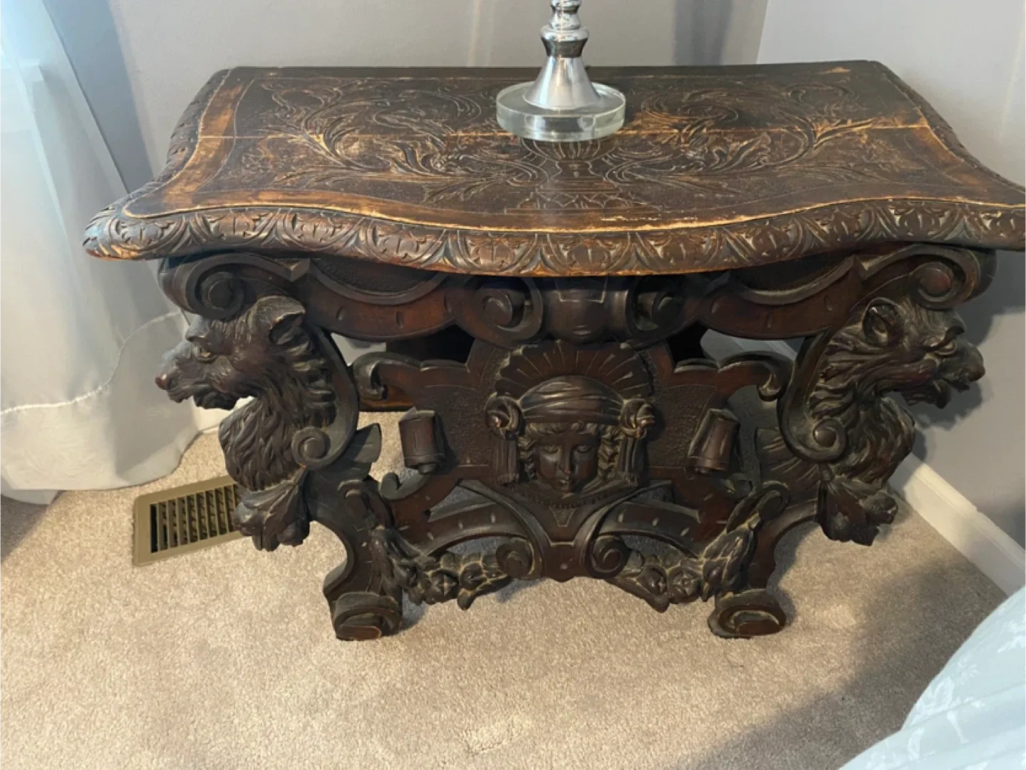 Antique Carved Wood Accent Table thumbnail