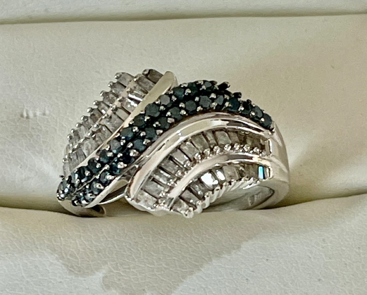 925 sterling, silver blue and white diamond Diamond Ring