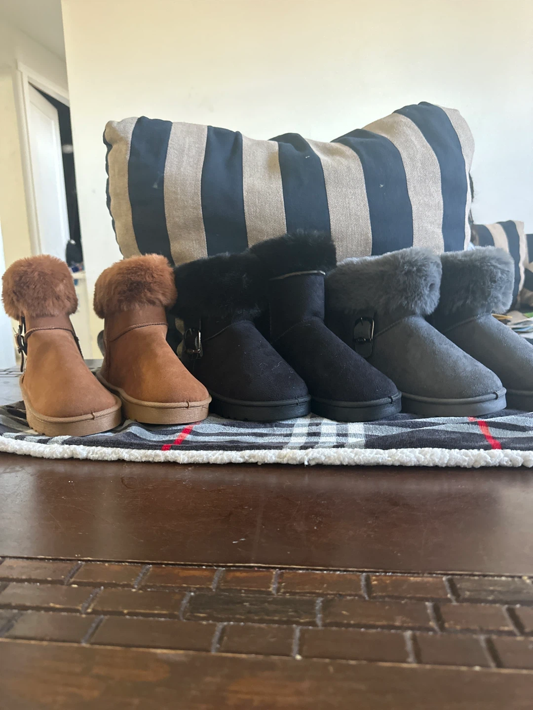 Fuzzy Winter Boots - Brown, Black, Grey