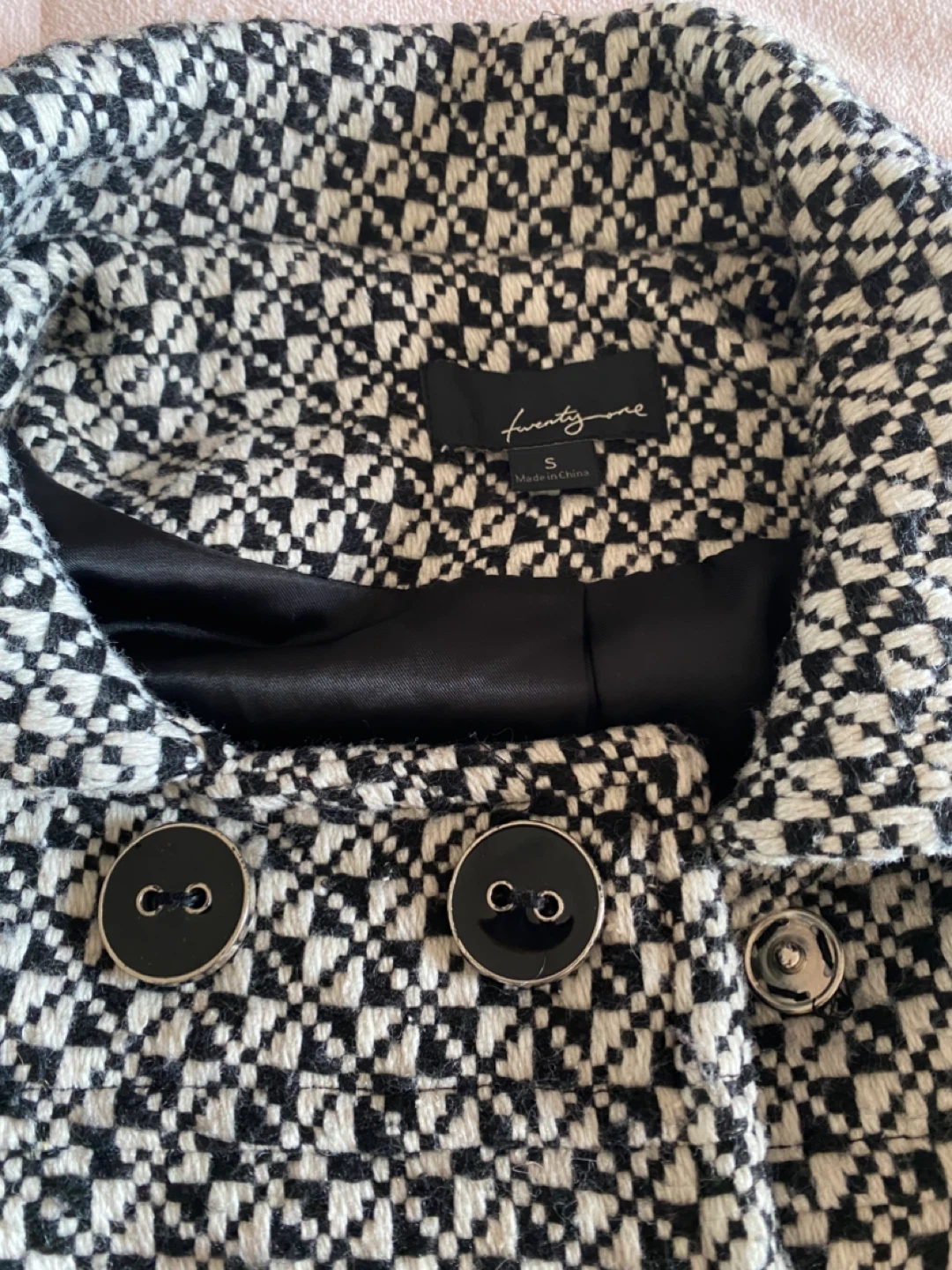 Twenty One Black & White Patterned Coat - Size S - photo 4