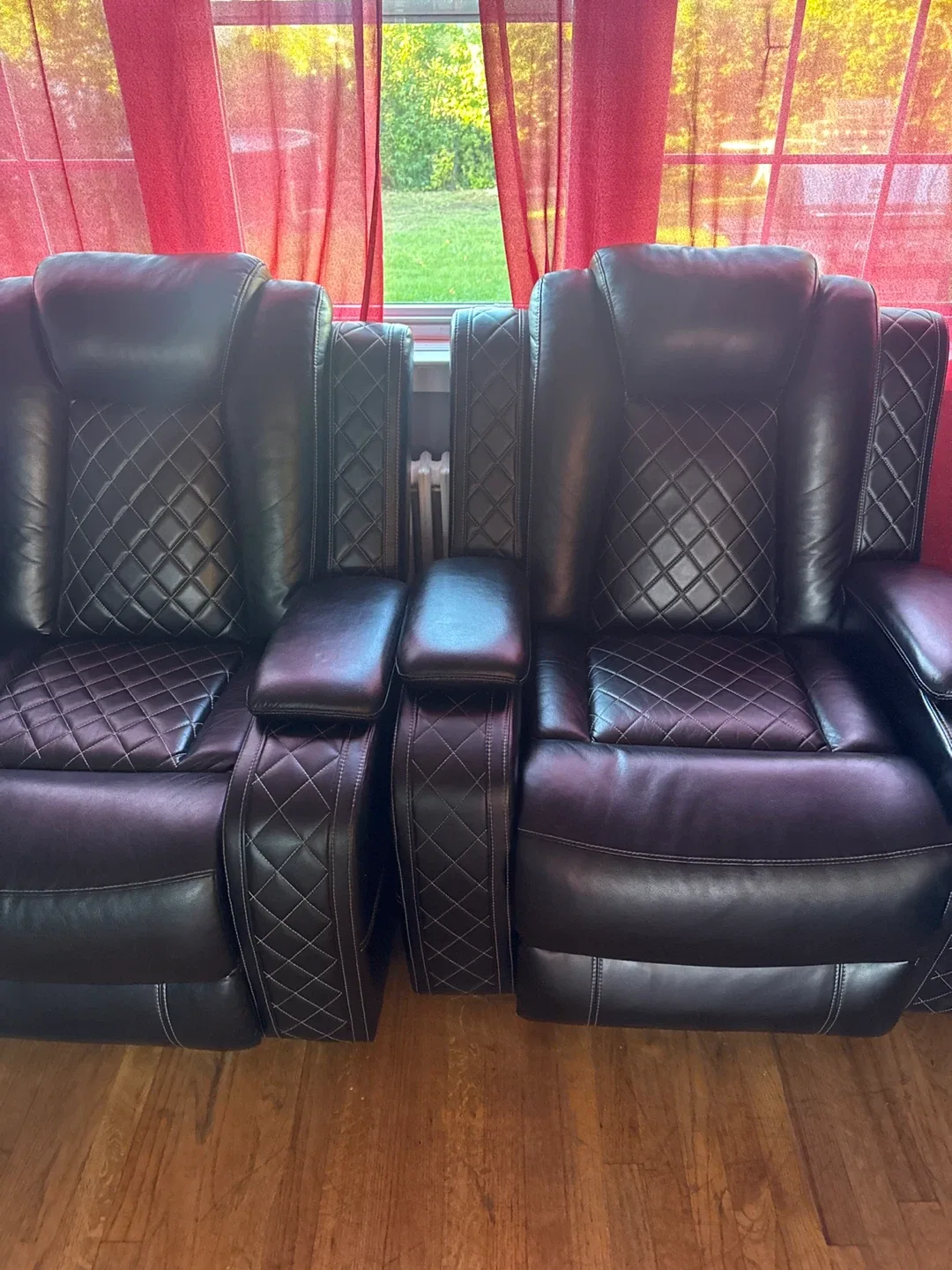 Black Leather Reclining Loveseat with Console image indicator(2)