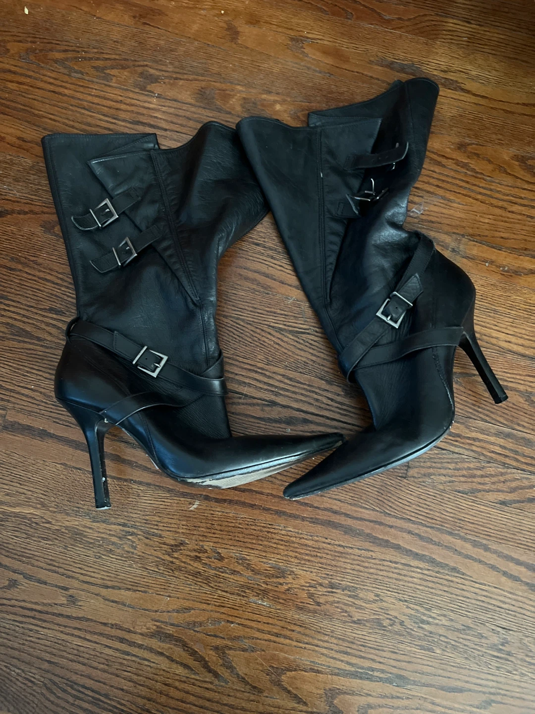 Black Leather High Heel Boots