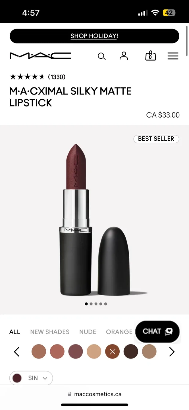MAC Silky Matte Lipstick - Sin image indicator(4)