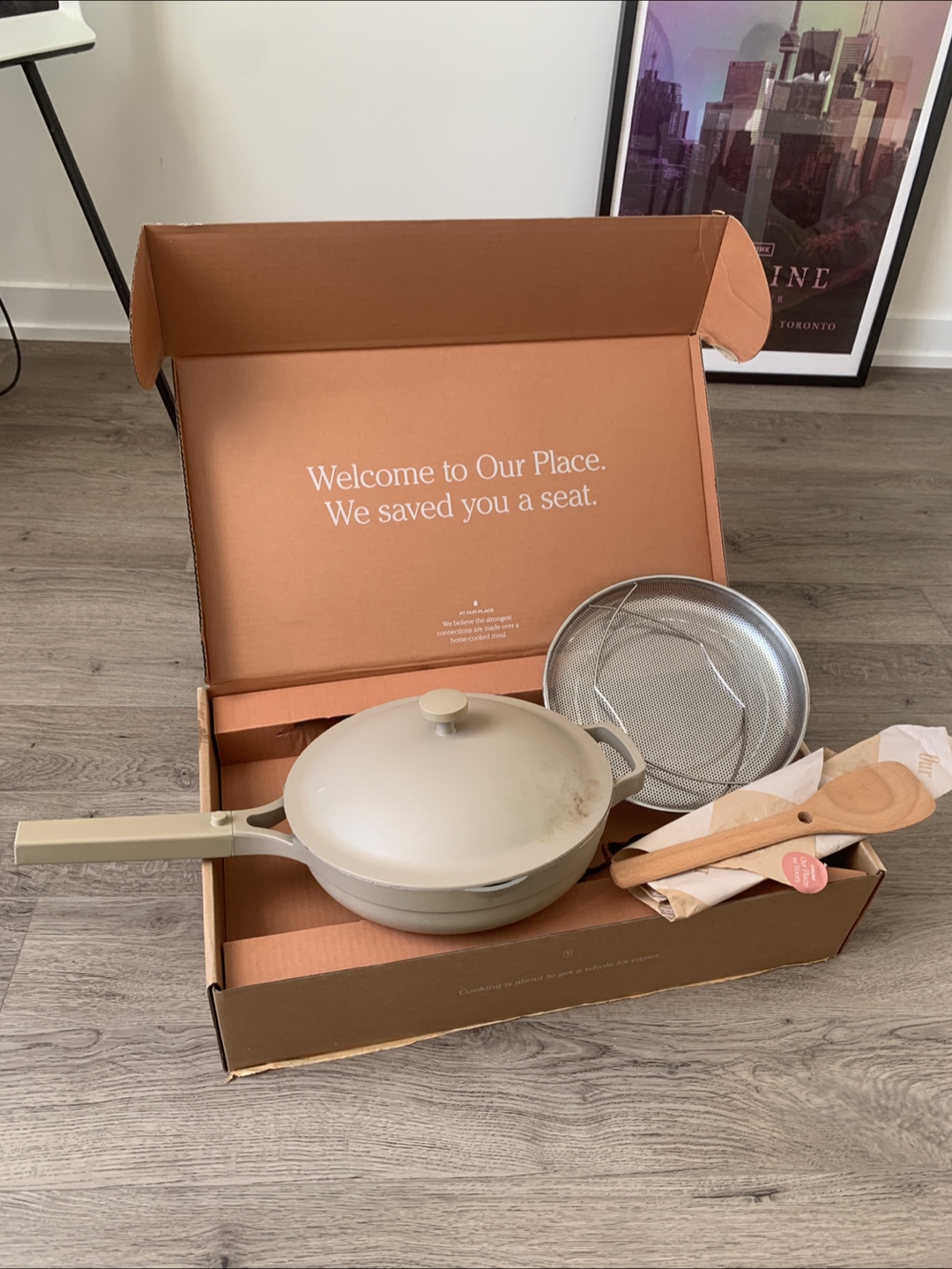 Our Place Always Pan with steamer basket and wood  spatula