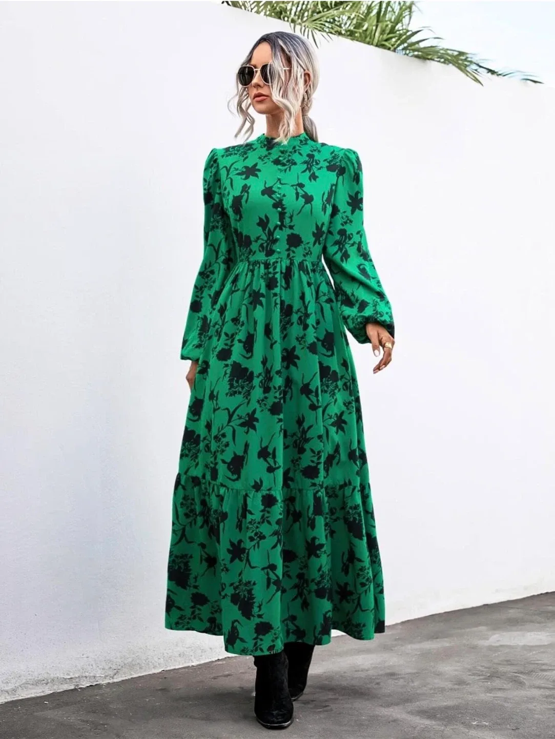 Shein Green Floral Maxi Dress - Size S