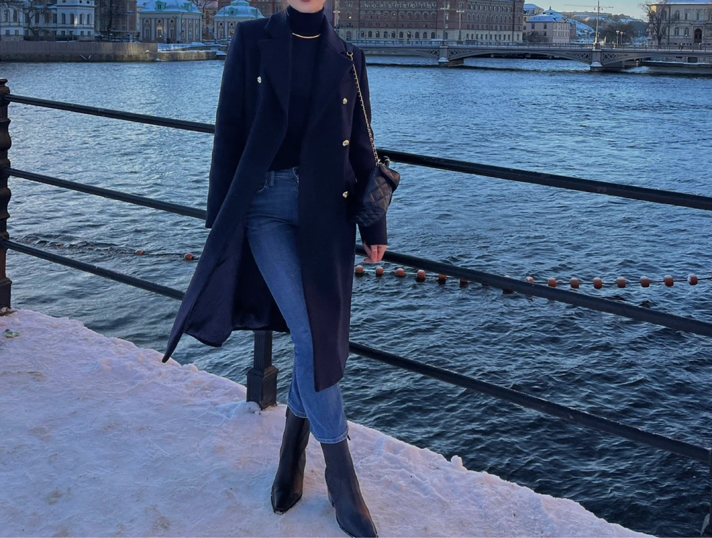 Long Navy Blue Coat Mango