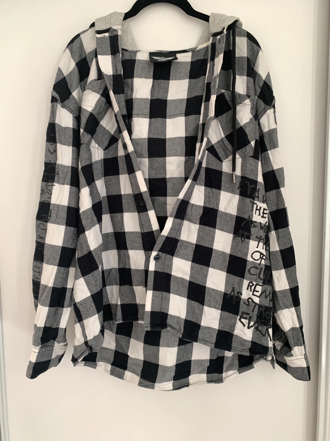 Boy London Black & White Checkered Hoodie Flannel - Size M - photo 5