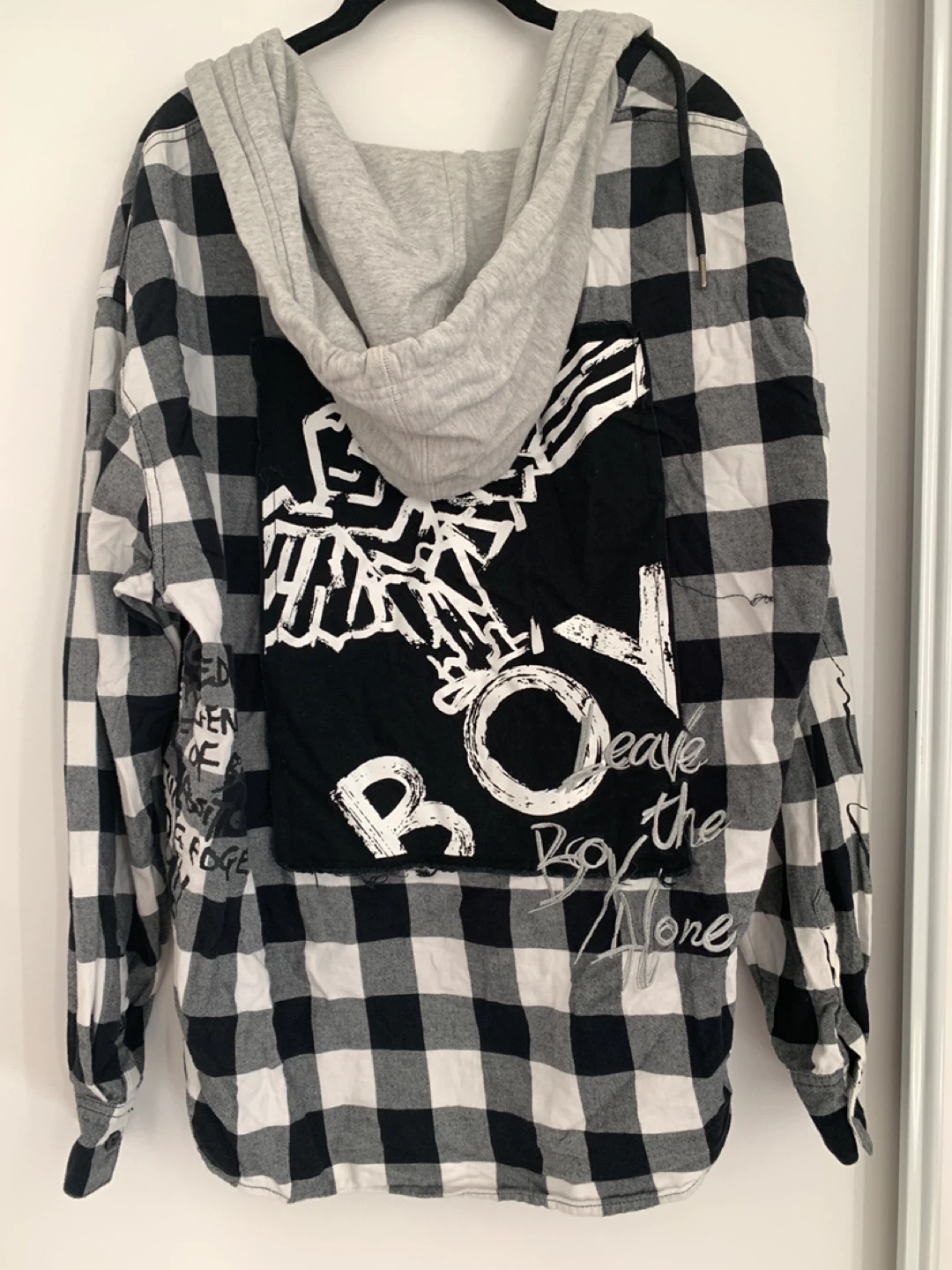 Boy London Black & White Checkered Hoodie Flannel - Size M