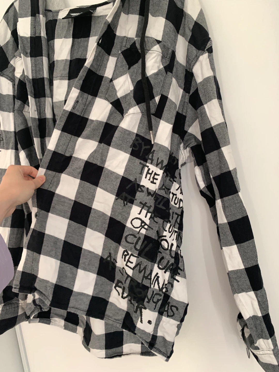 Boy London Black & White Checkered Hoodie Flannel - Size M - photo 4