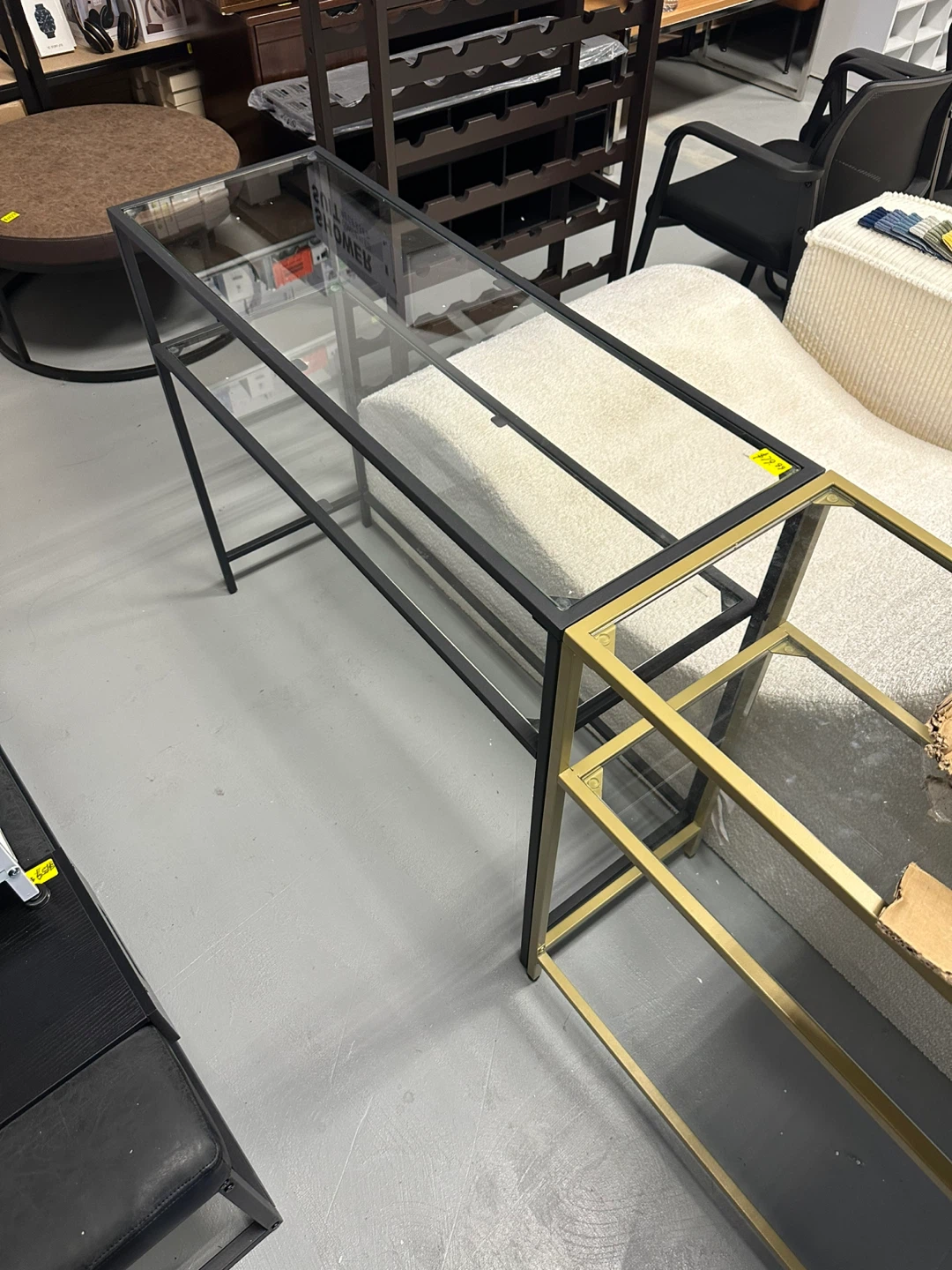 Glass Top Console Table - Black and Gold Frame