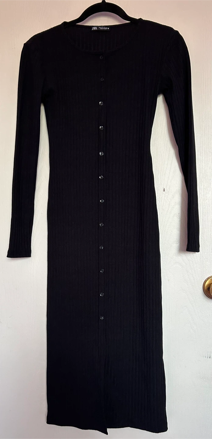 Zara Black Ribbed Button-Down Midi Dress - photo 2