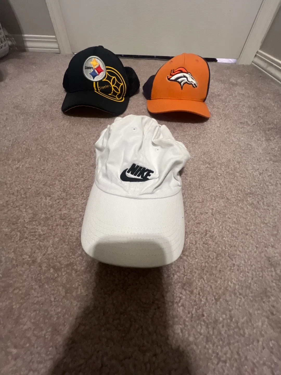 Nike White Hat & NFL Steelers, Broncos Hats