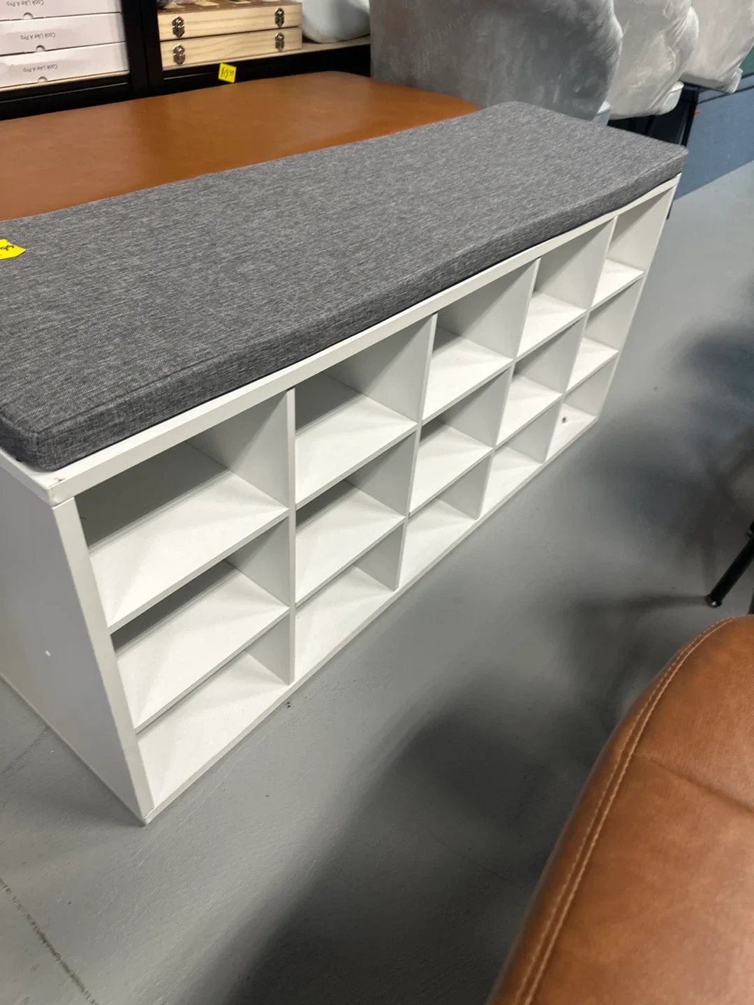 White Storage Bench with Grey Cushion thumbnail