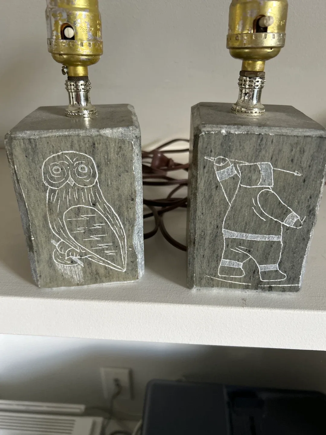 Pair of Vintage Soapstone Table Lamps image indicator(2)