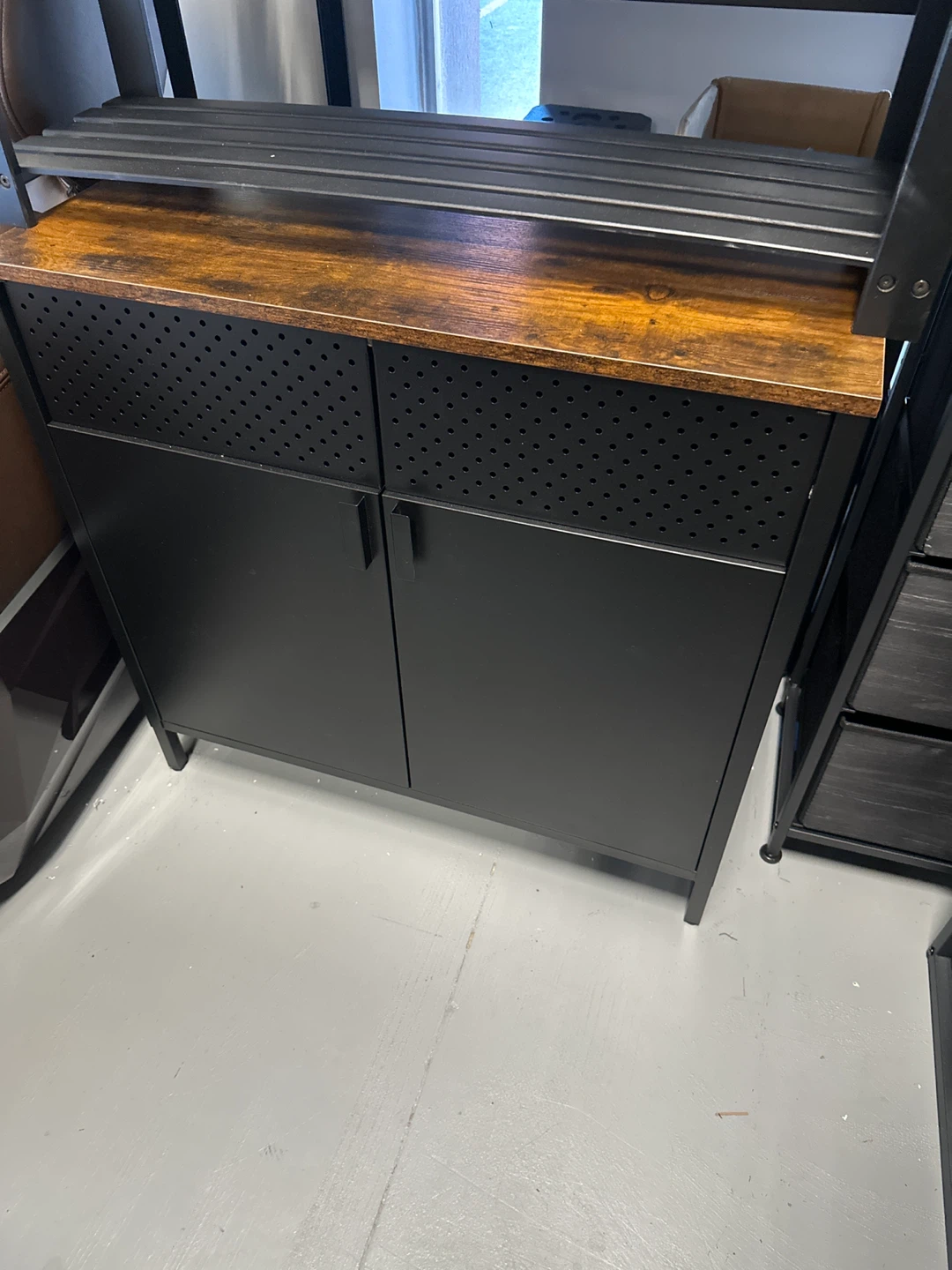 Black Cabinet with Wood Top