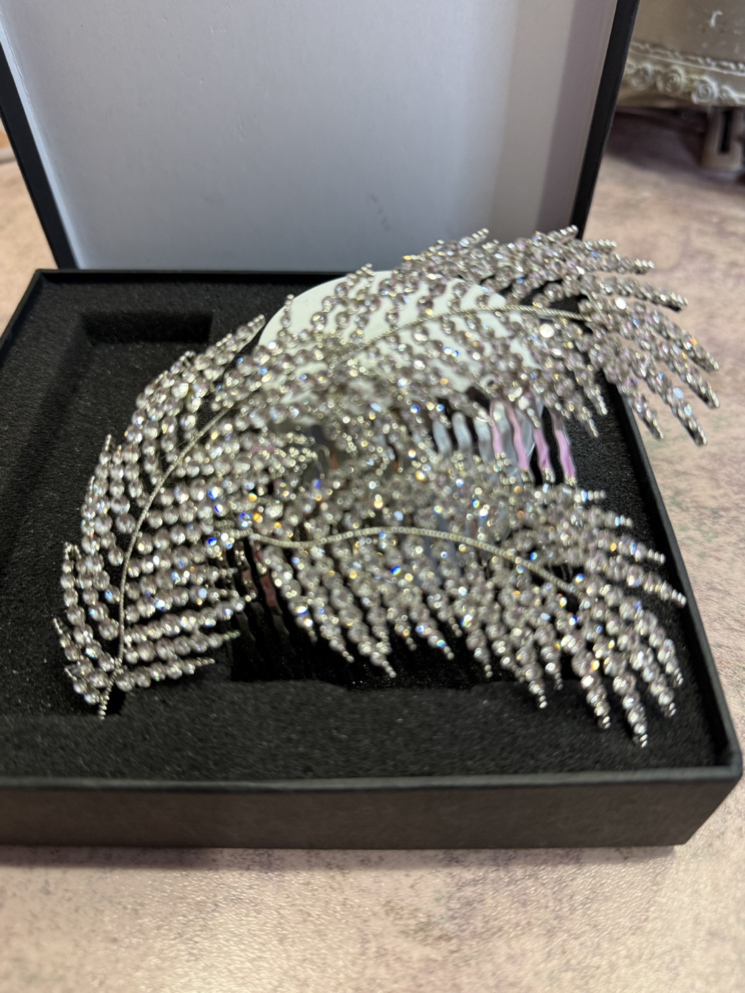 Hair Comb with Rhinestones, Silver
