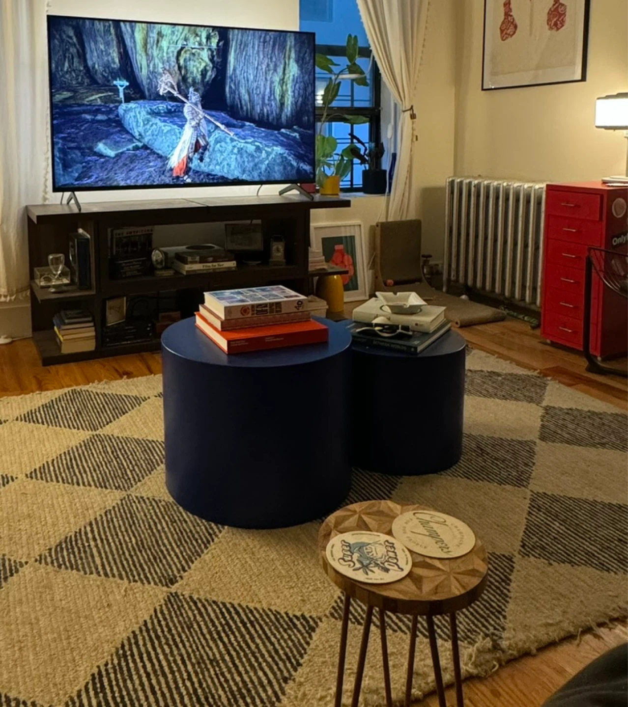 Blue Round Side or Coffee Table, Set of 2 - photo 2