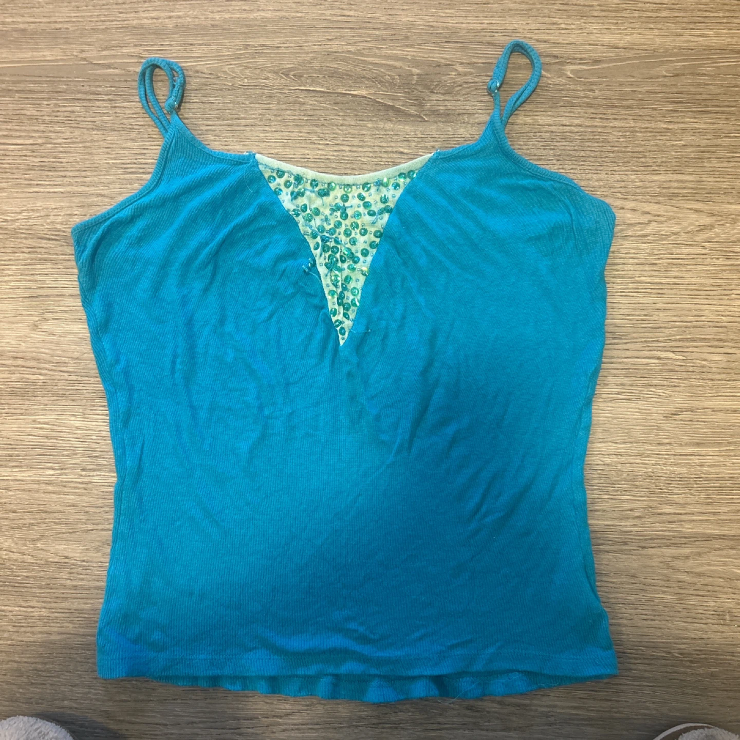 Blue Tank Top with Sequin Detail