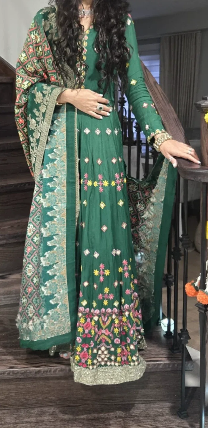 Green Embroidered Anarkali Dress thumbnail