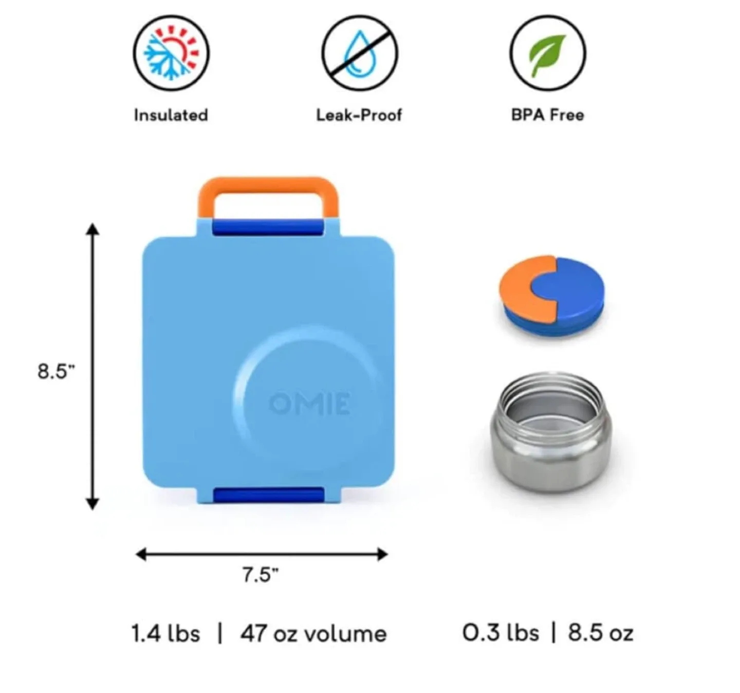 OmieBox Blue Bento Lunch Box image indicator(2)