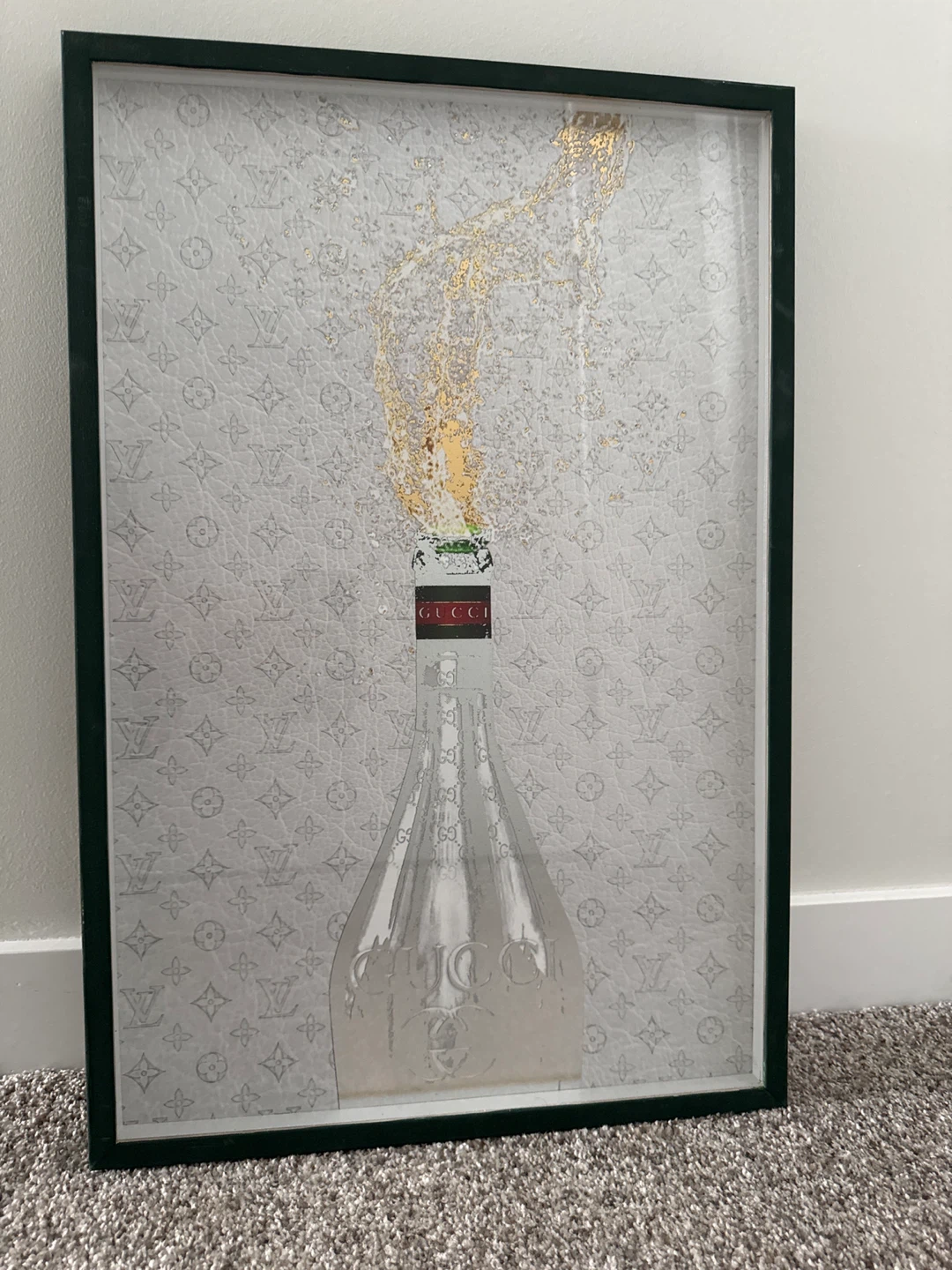 Framed art designer insignia Champagne bottle