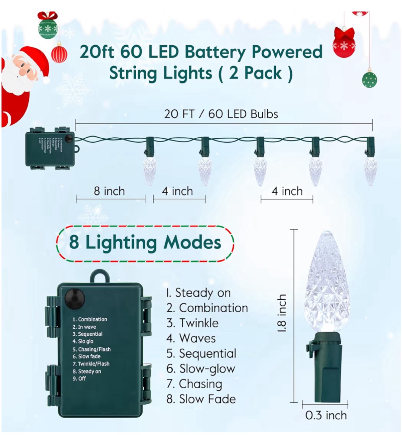 20ft 60 LED Battery Powered String Lights (2 Pack) - photo 2
