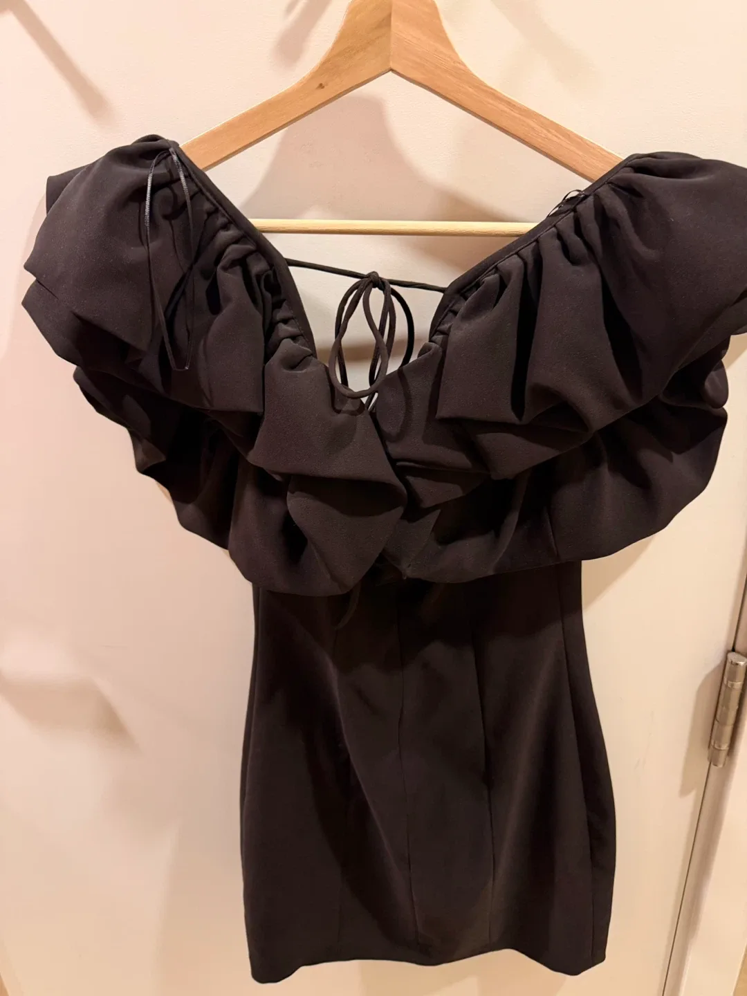 Black Mini Dress with Ruffle Sleeves image indicator(2)