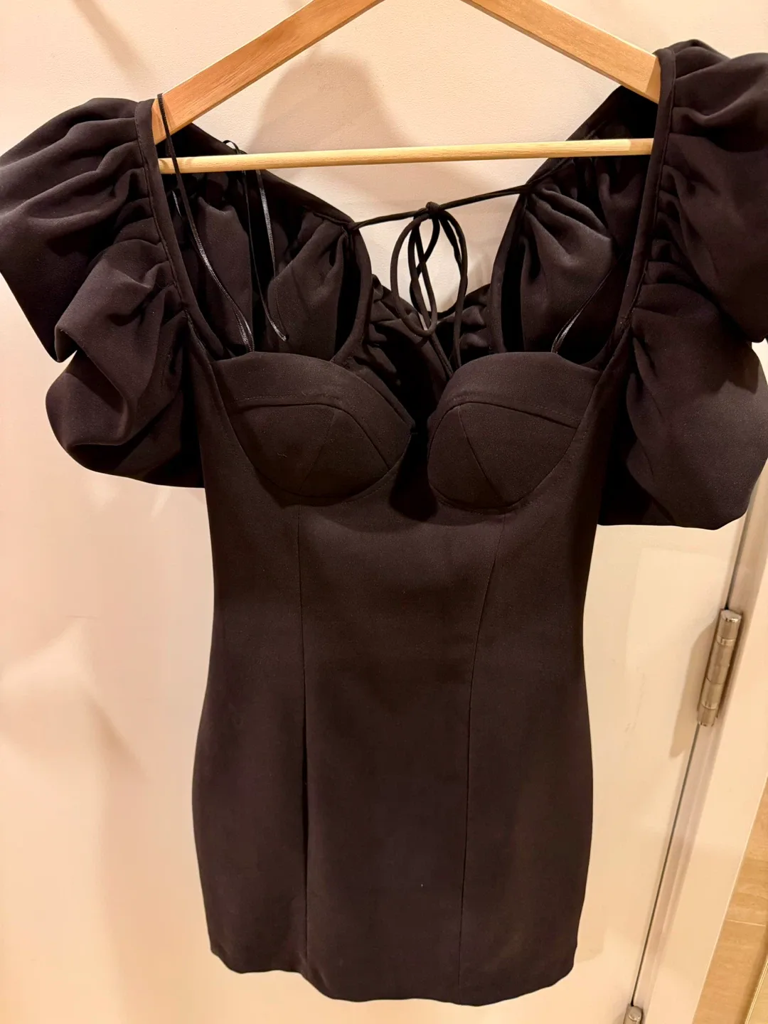 Black Mini Dress with Ruffle Sleeves image indicator(3)