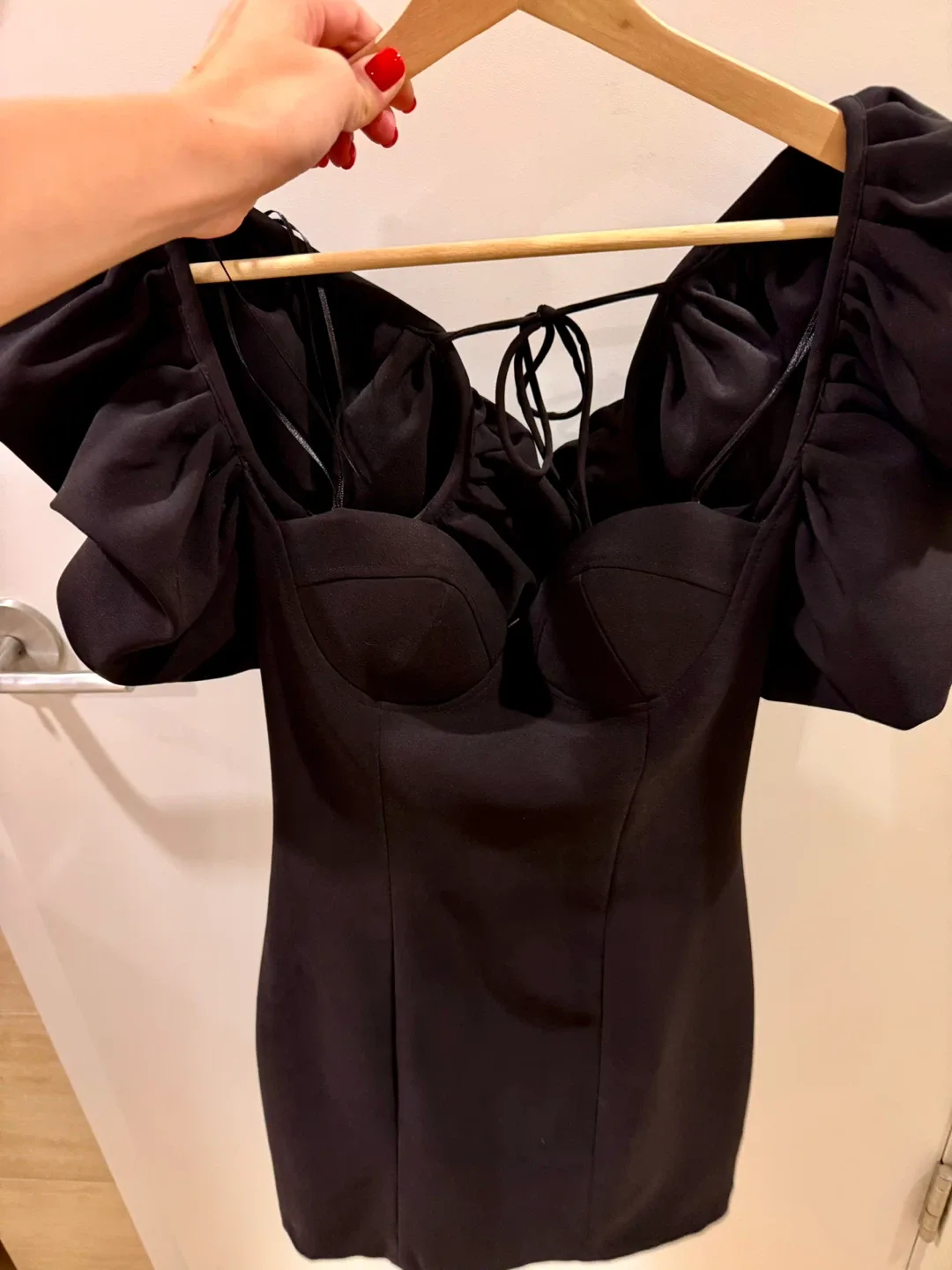 Black Mini Dress with Ruffle Sleeves image indicator(4)