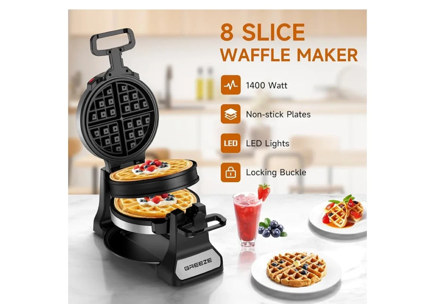 GREEZE 8 Slice Waffle Maker image indicator(2)