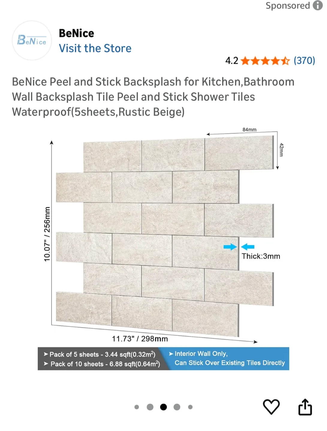 BeNice Peel and Stick Backsplash - Rustic Beige thumbnail