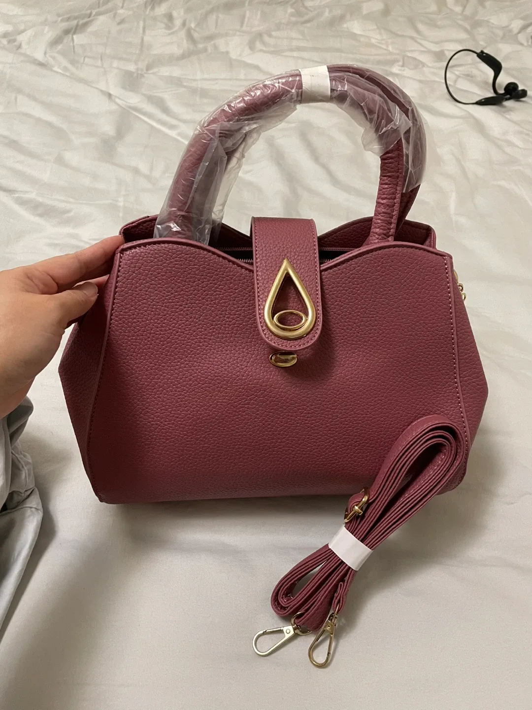 Burgundy Handbag with Gold Accent - New image indicator(3)