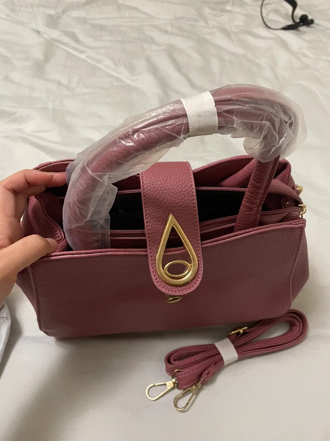 Burgundy Handbag with Gold Accent - New image indicator(4)