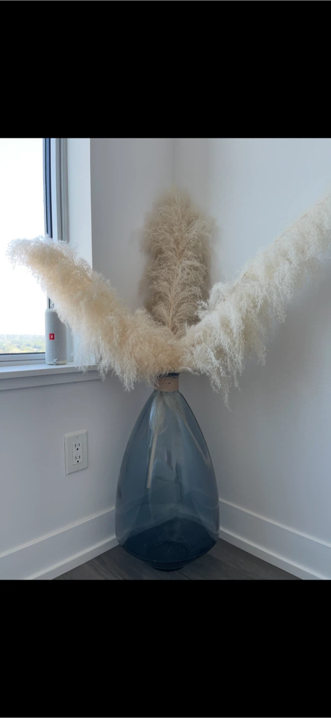 Blue Glass Vase with Pampas Grass - photo 2