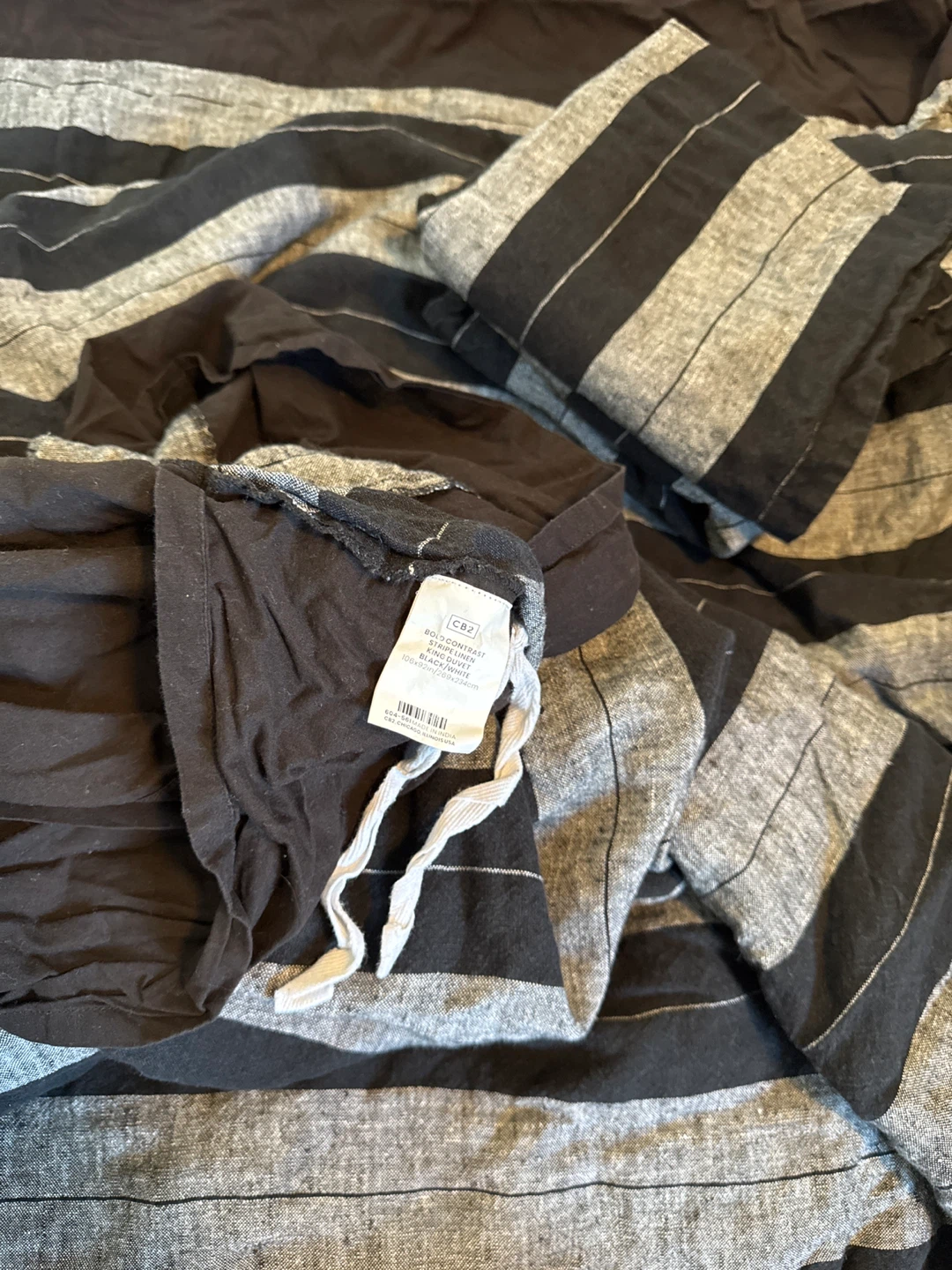 CB2 Black Striped King Duvet Cover Set