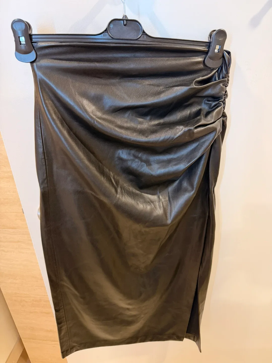 Black Faux Leather Ruched Skirt image indicator(2)