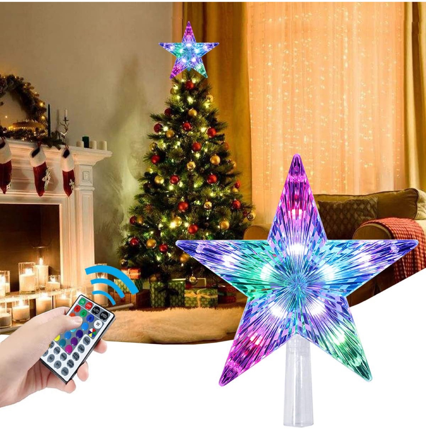 Christmas Tree Topper Star Lights with Remote - photo 2