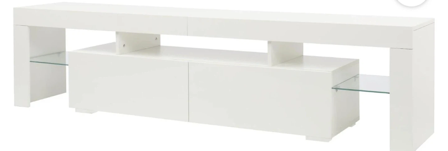 White TV Stand with Glass Shelves