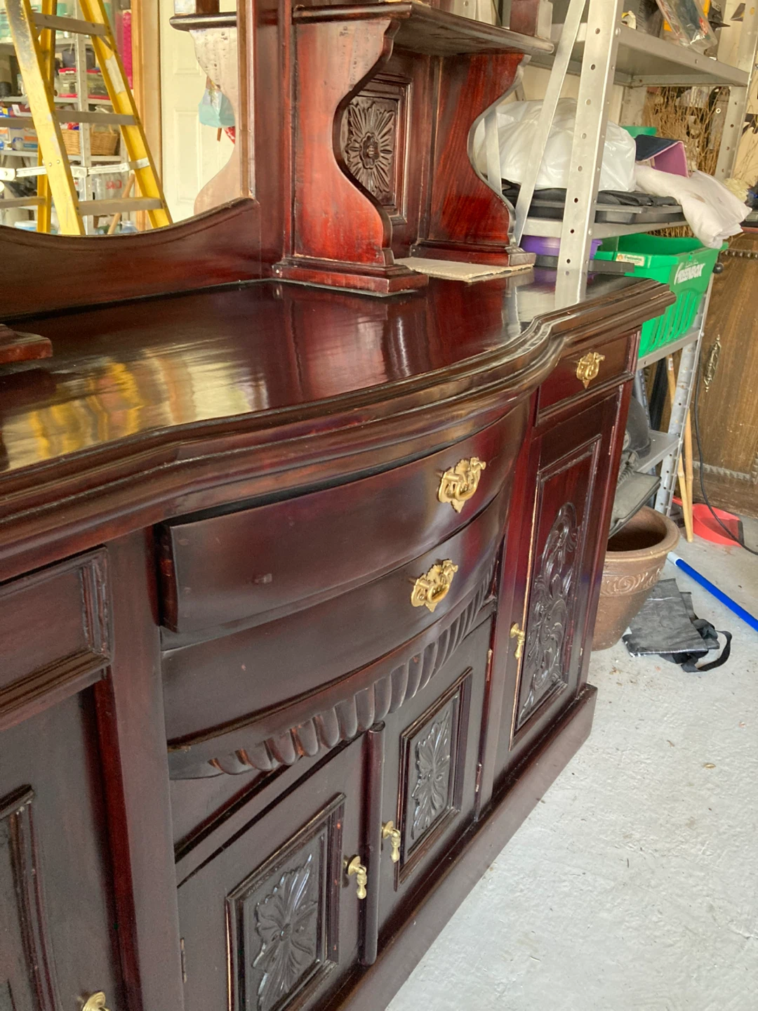 Antique Wood Buffet with Mirror - photo 3