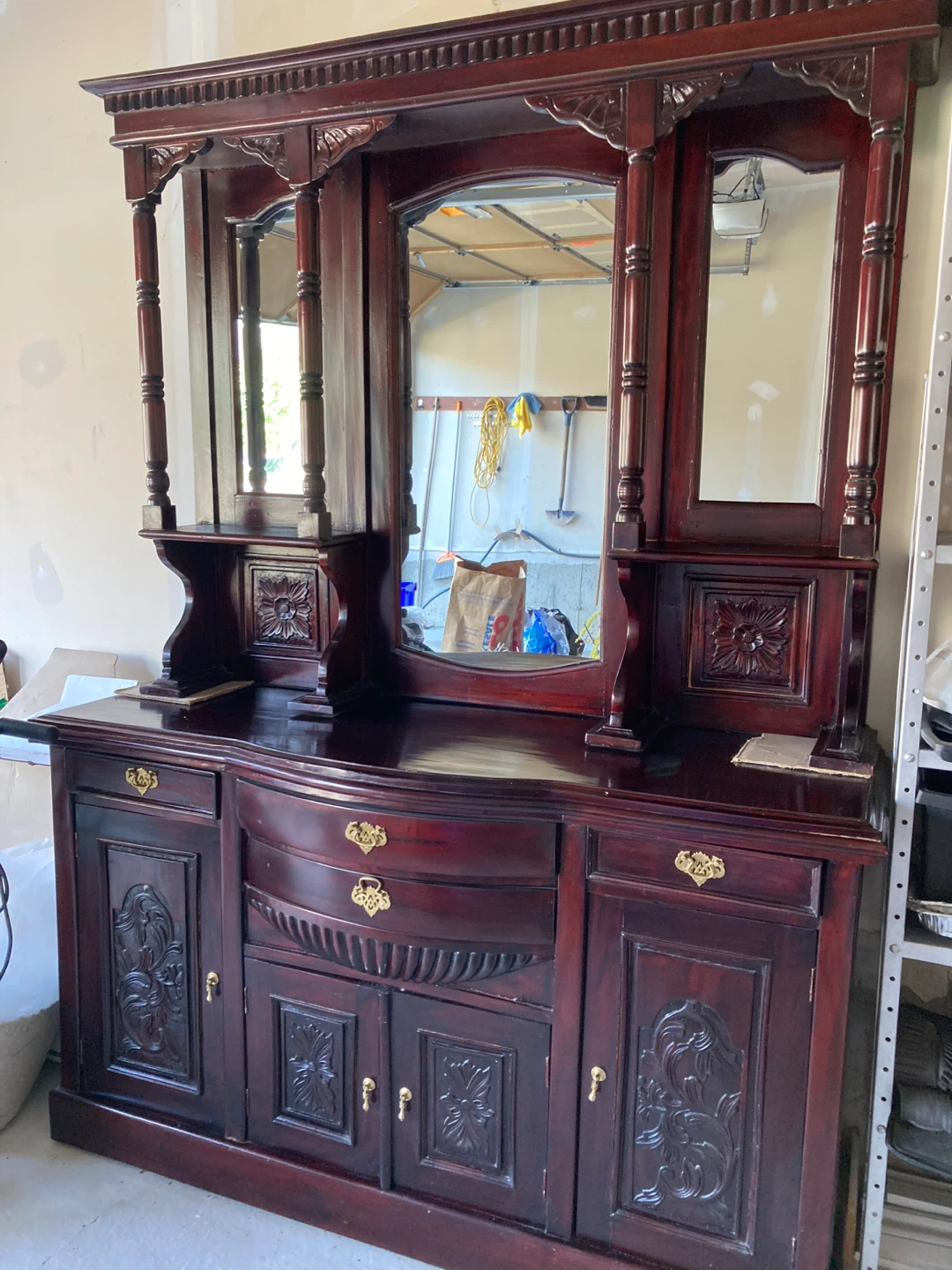 Antique Wood Buffet with Mirror - photo 2