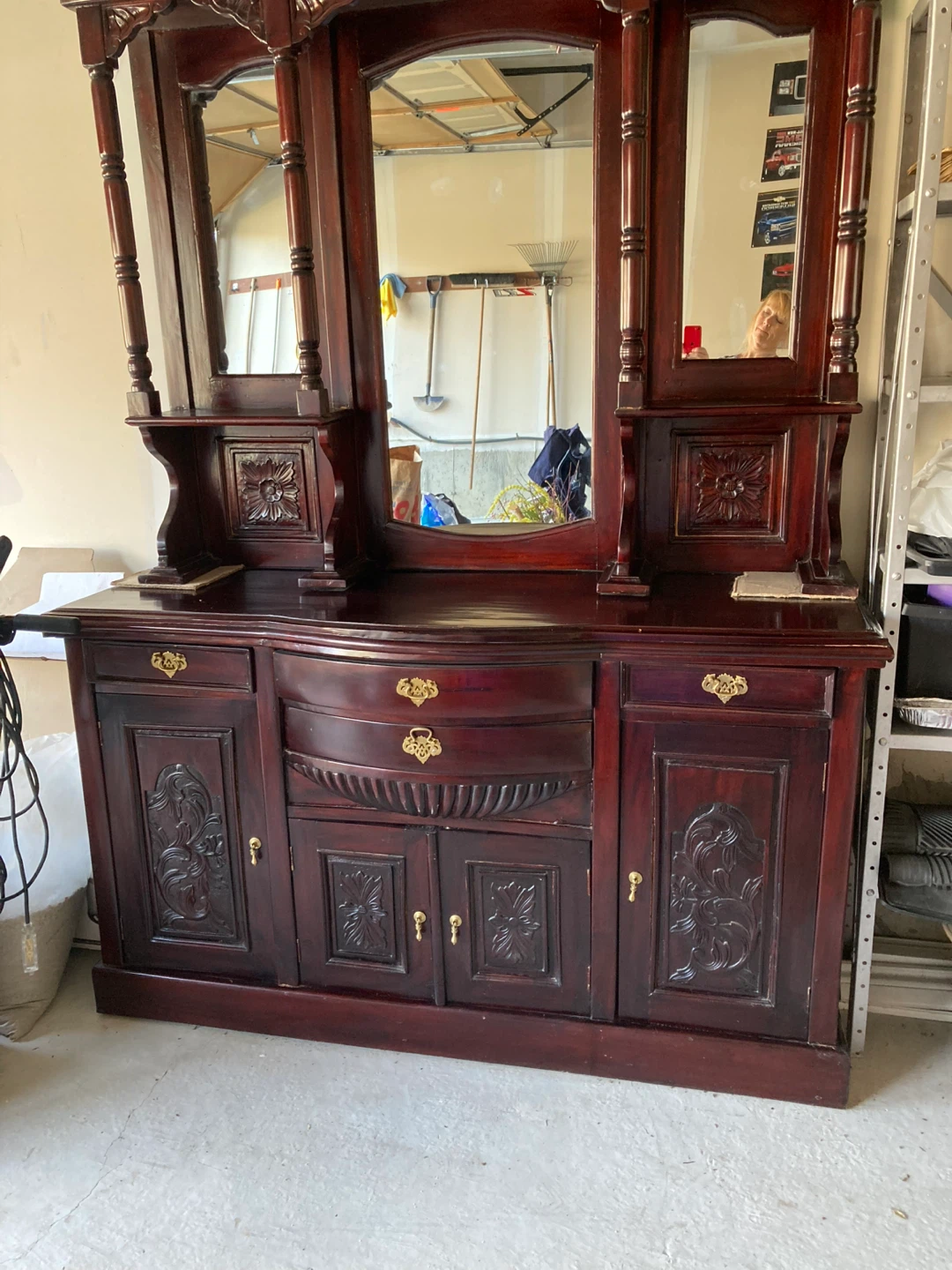 Antique Wood Buffet with Mirror