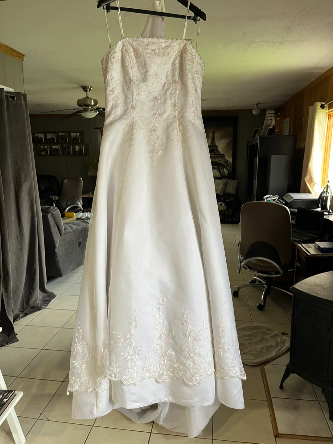 Wedding Dress - White with Pink Floral Embroidery