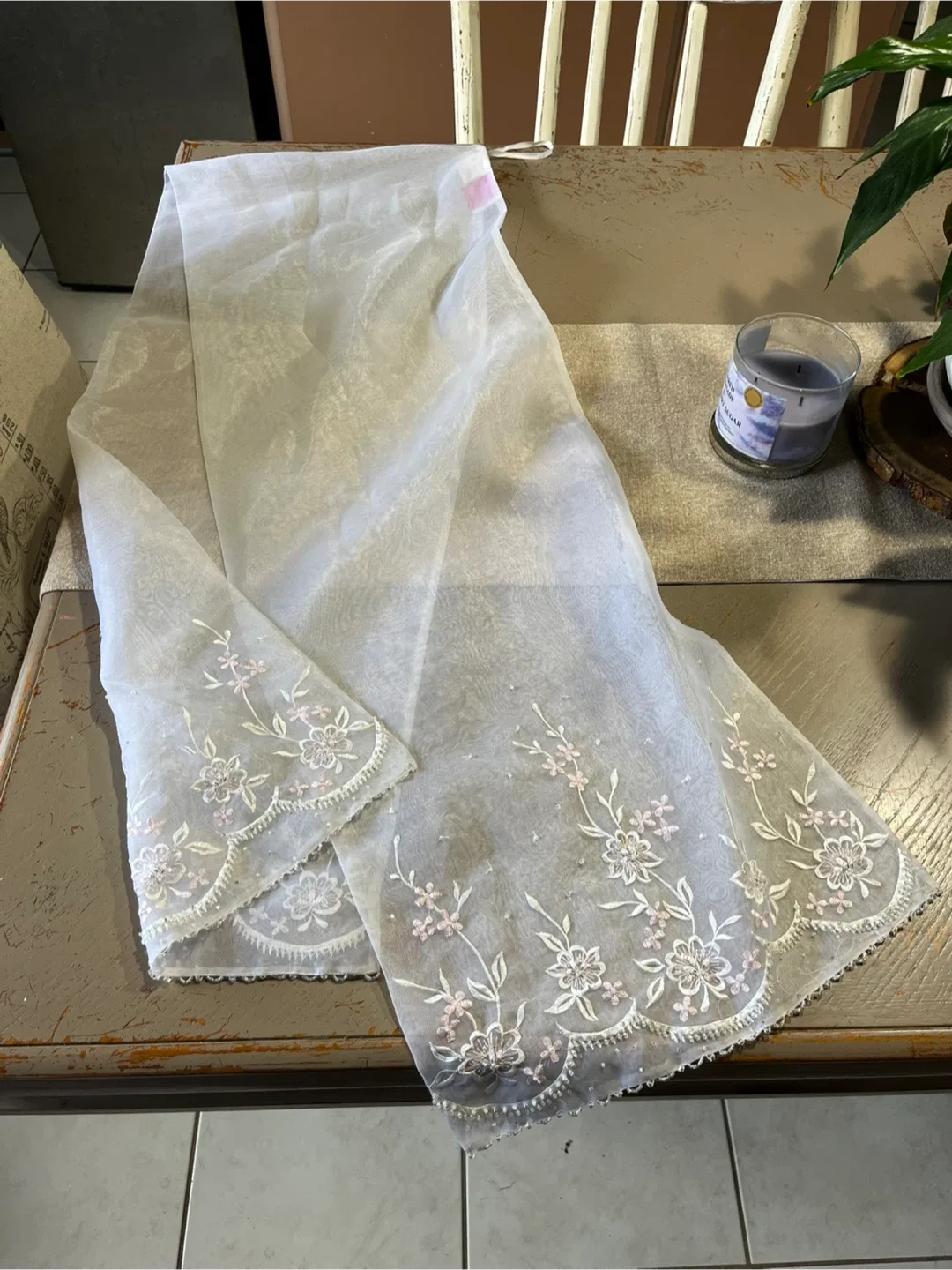 Wedding Dress - White with Pink Floral Embroidery image indicator(7)