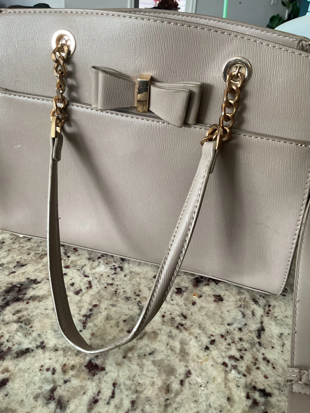 Taupe Handbag with Gold Chain Detail - photo 3