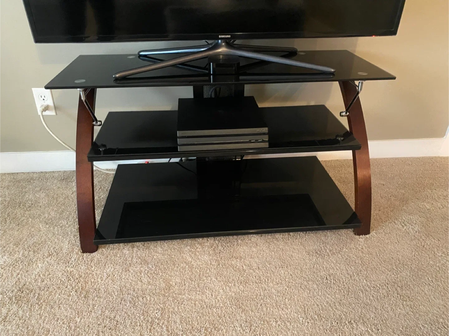 🥕 Glass TV Stand with Wooden Frame image indicator(2)