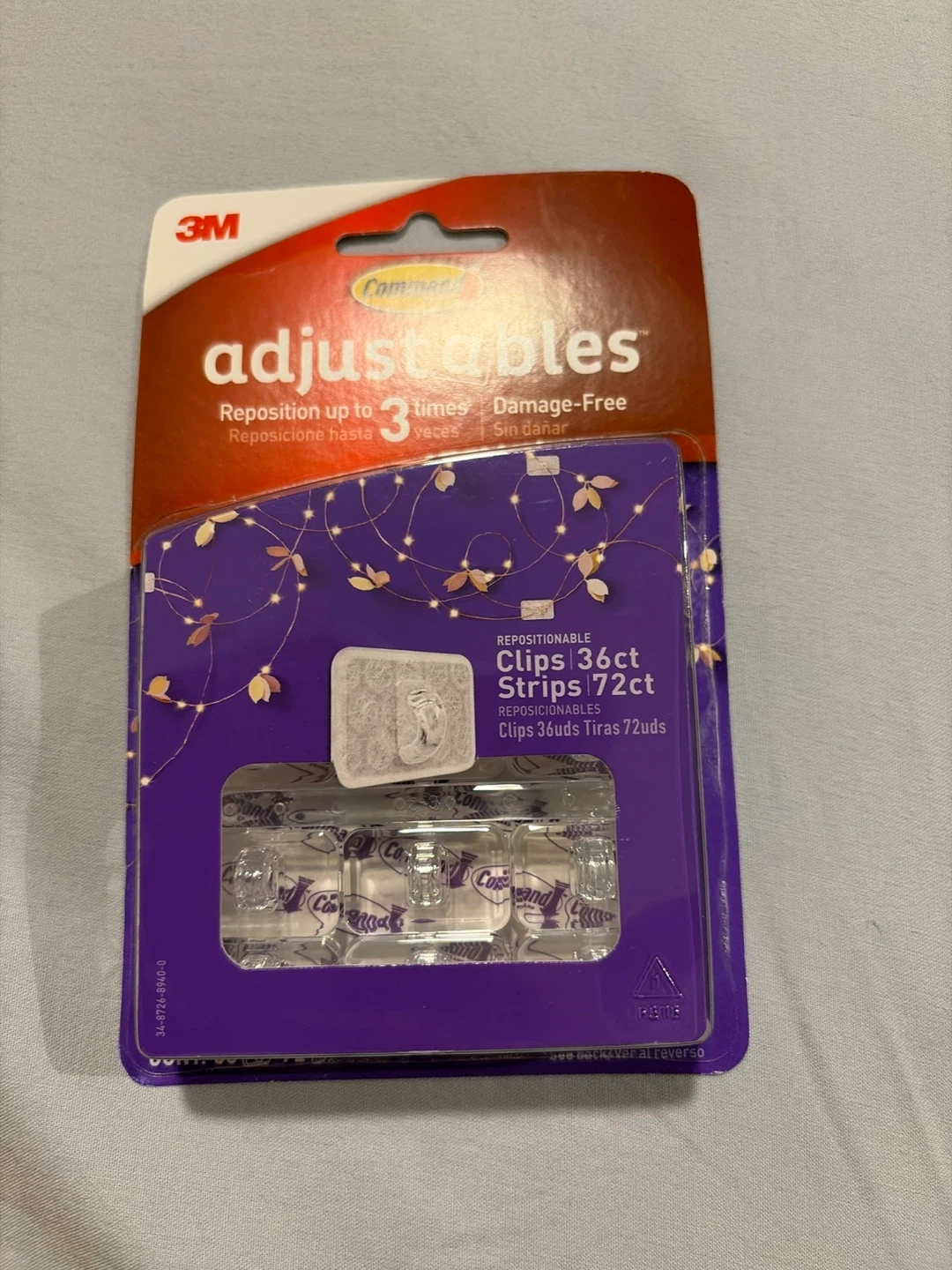 🥕3M Command Adjustables Clips 36ct Strips 72ct