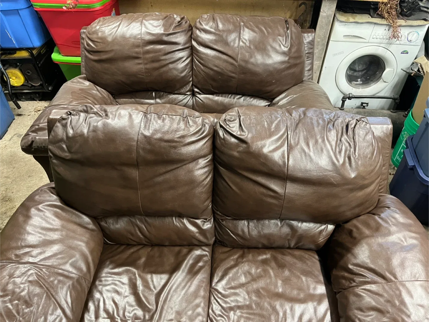 2 Brown Leather Loveseats image indicator(2)