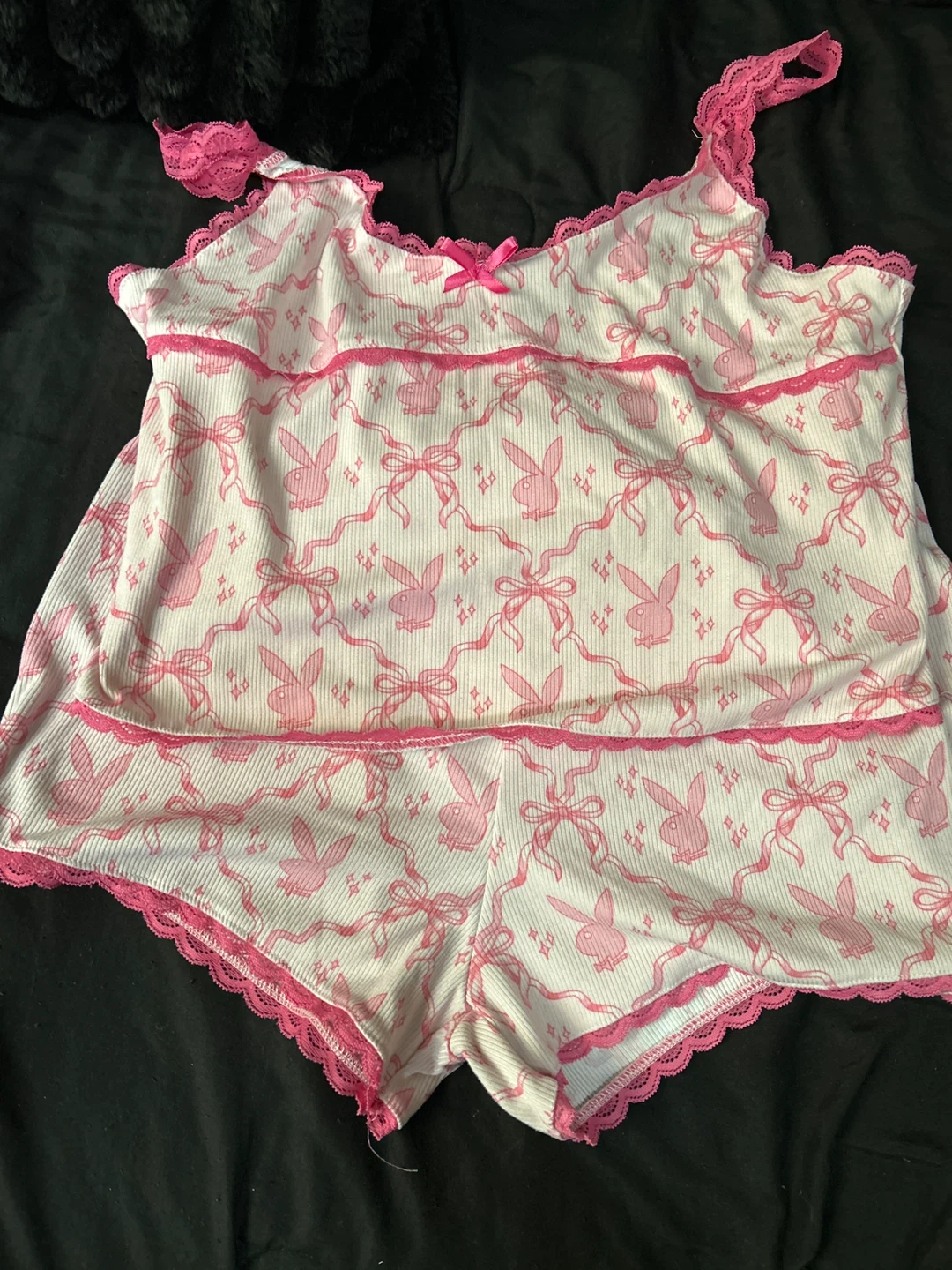 Playboy XL/TG Pink & White Lingerie Set