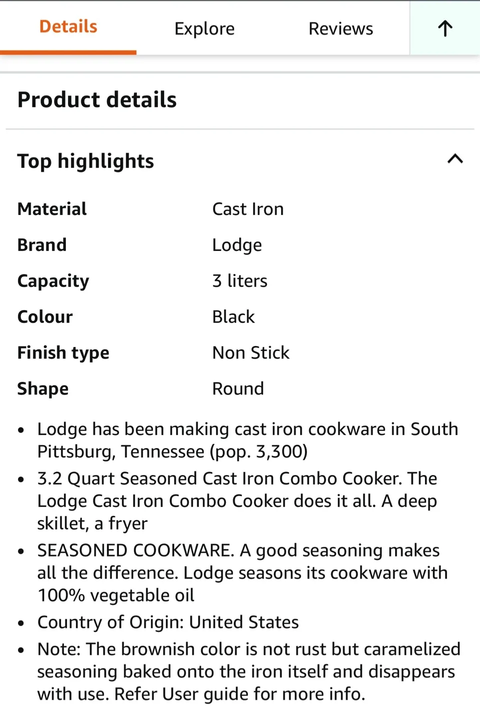 Lodge LCC3 Logic Pre-Seasoned Combo Cooker (Black) image indicator(5)